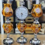 ست ساعت و شمعدان گلدار عسلی سیلور 303031