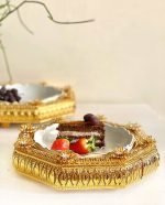 دیس پذیرایی نگین دار طلایی 8ضلعی متوسط اماراتی 1750