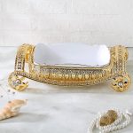 دیس پذیرایی نگین دار طلایی مستطیل بزرگ اماراتی 1755