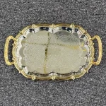 سینی تک مستطیل استیل سیلور دور طلایی 6923 - تصویر 2