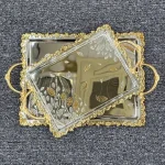 سینی جفتی مستطیل استیل سیلور دور طلایی 6902 - تصویر 2