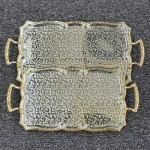 سینی جفتی استیل مستطیل سیلور طلایی 6908