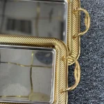 سینی جفتی مستطیل استیل سیلور دور طلایی 6920 - تصویر 2