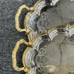 سینی جفتی بیضی استیل سیلور دور طلایی 6922 - تصویر 3
