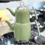 کتری قوری رنگی استیل لوله ایی رنگ سبز زیتونی