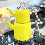 کتری قوری رنگی استیل لوله ایی زرد