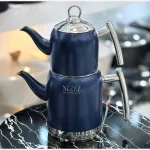 کتری قوری رنگی استیل لوله ایی سرمه ایی