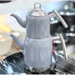 کتری قوری رنگی استیل لوله ایی طوسی