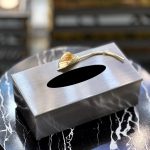 جای دستمال کاغذی رنگ دودی با گل طلایی