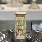 لیوان اسموتی مربع گلدار زرد