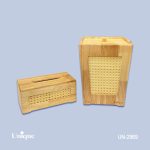ست سطل و جای دستمال کاغذی یونیک چوبی-حصیری کد 2969-UN