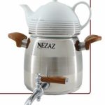 کتری و قوری 3 لیتر استیل دسته چوبی نزاز کد 2804
