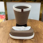 سطل و دستمال قیطونی رنگ قهوه ایی و سفید