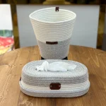 سطل و دستمال قیطونی  رنگ سفید طوسی