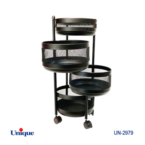 سبد سیب زمینی و پیاز 4 طبقه توری مشکی گرد یونیک UN-2979