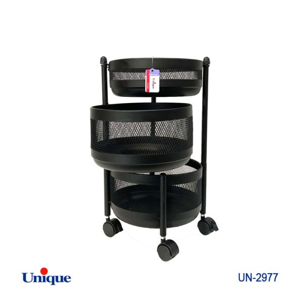 سبد سیب زمینی و پیاز 2 طبقه توری مشکی گرد یونیک UN-2977