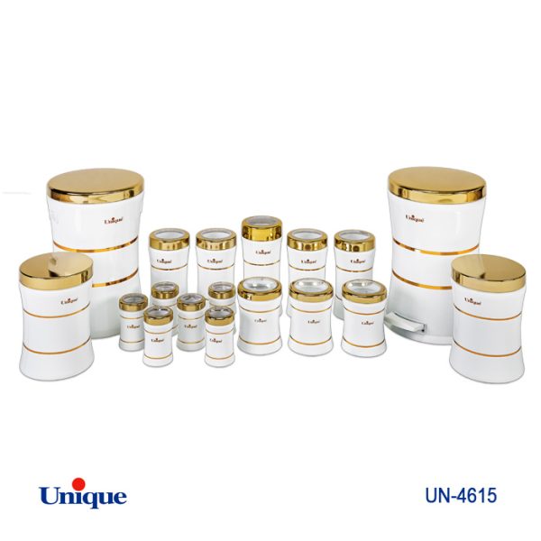 سرویس 18 پارچه کمر باریک سنباده ای سفید درب طلا یونیک UN-4615