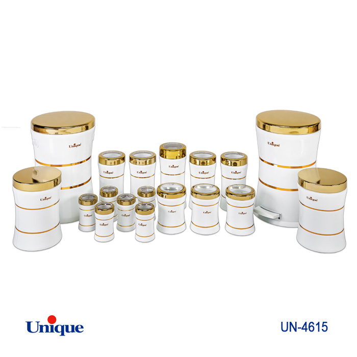 edb24b9c-a52e-4990-8979-dca57b984a1d.jpg سرویس 18 پارچه کمر باریک سنباده ای سفید درب طلا یونیک UN-4615 - تصویر 1